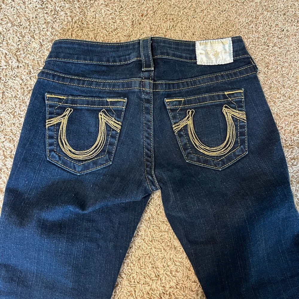 Vintage Y2K 2000s True Religion Flare Denim Jeans gold stitching